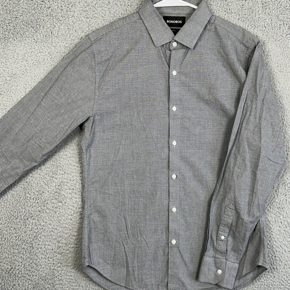 Bonobos Men Medium Shirt Button Up Gray Black Houndstooth Slim Fit Authentic EUC
